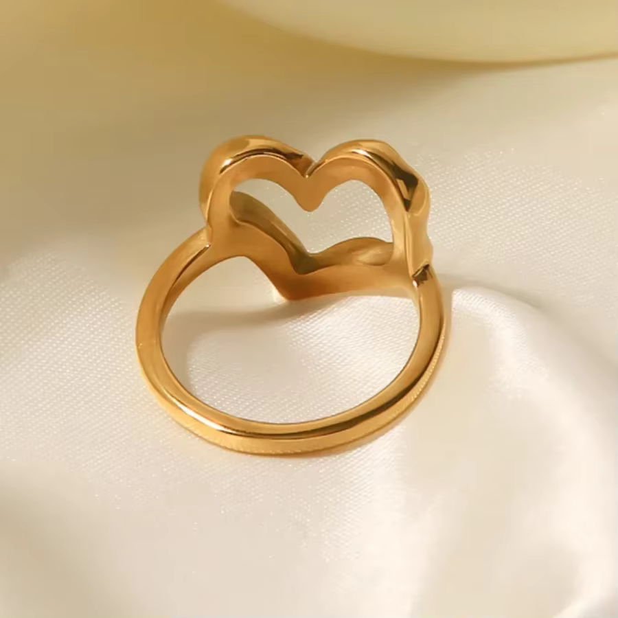 Bague Cœur Plaqué Or 18K en Acier Inoxydable Étanche