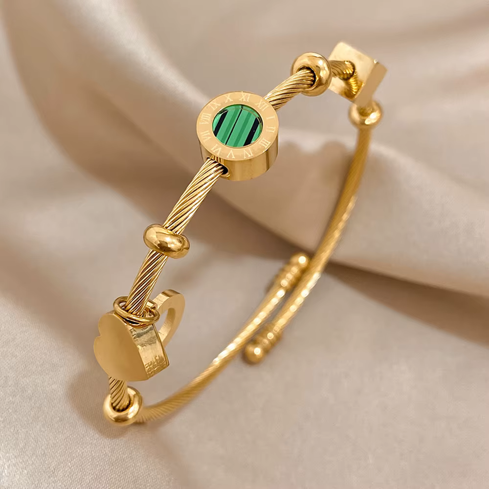 AENSOA 316L acier inoxydable Malachite lettres romaines bracelets à breloques