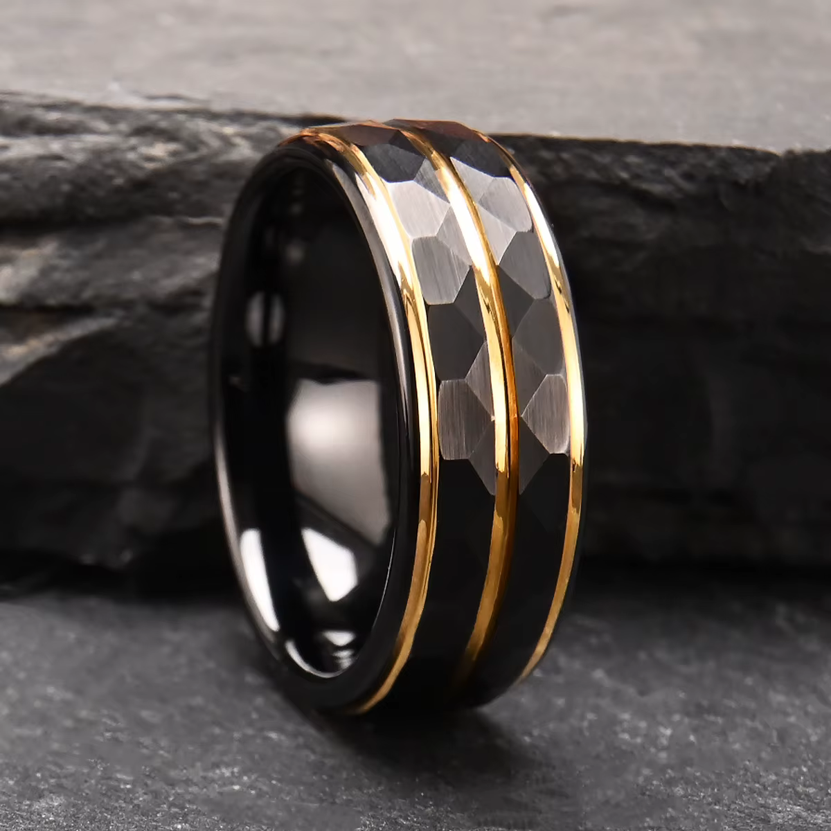 Bague en tungstène rainurée en or de 8 mm et 18 kg