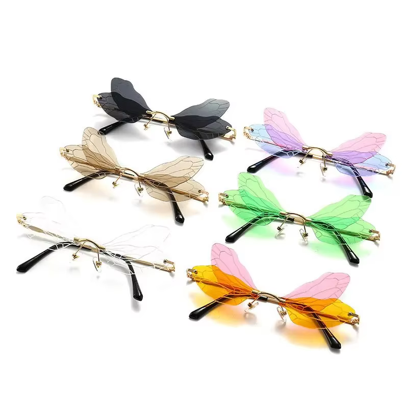 Lunettes de soleil sans monture ailes de libellule pour femmes