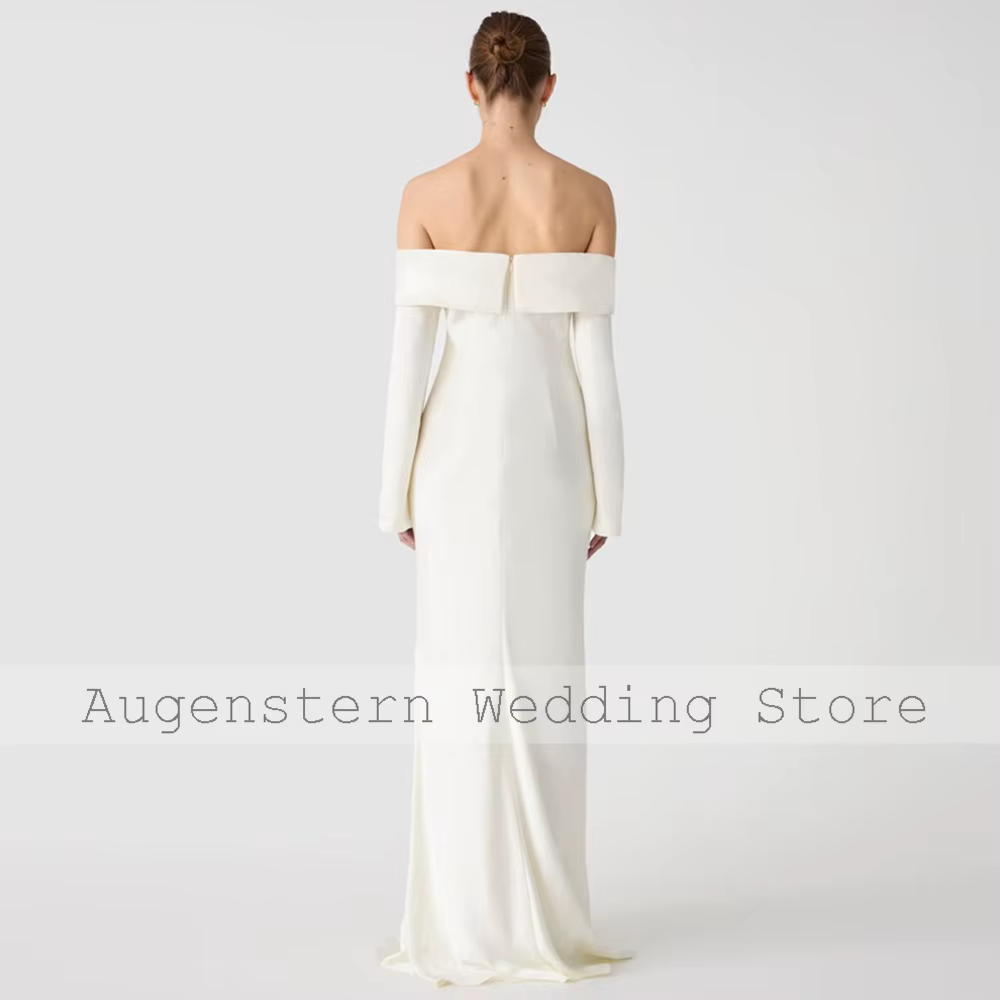 Robes de mariée civiles formelles en satin blanc plissé, robes de soirée élégantes pour femme, coupe droite, épaules dénudées, robes de mariée 2024 pour femmes
