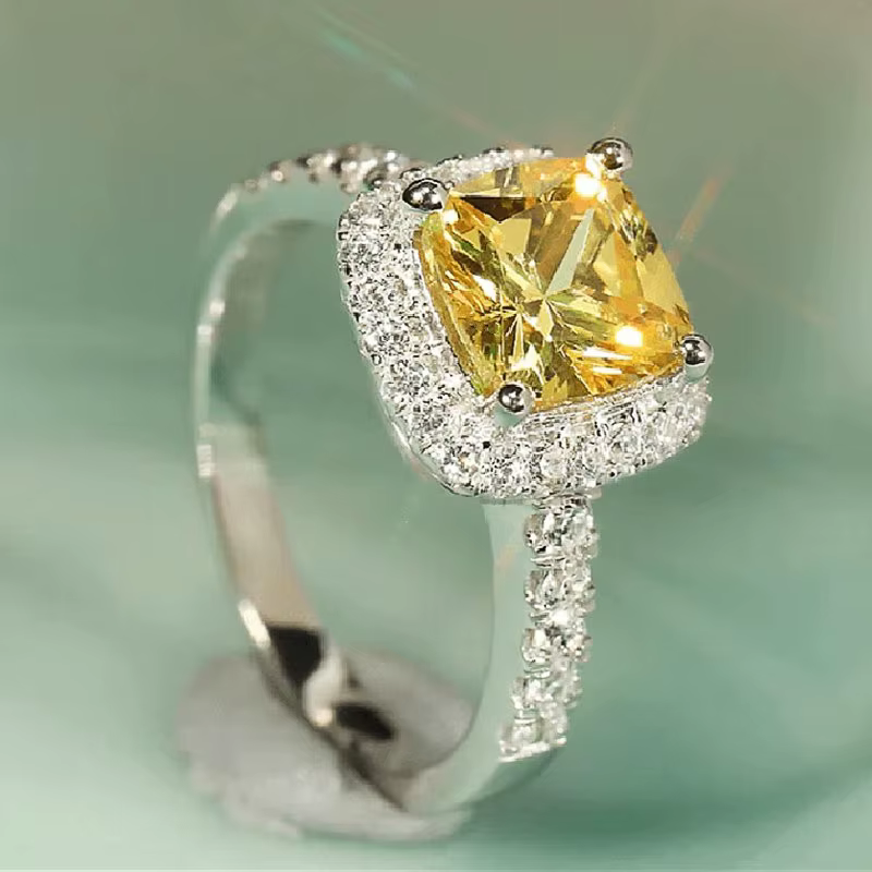 Bague de mariage en cristal jaune vif pour femme