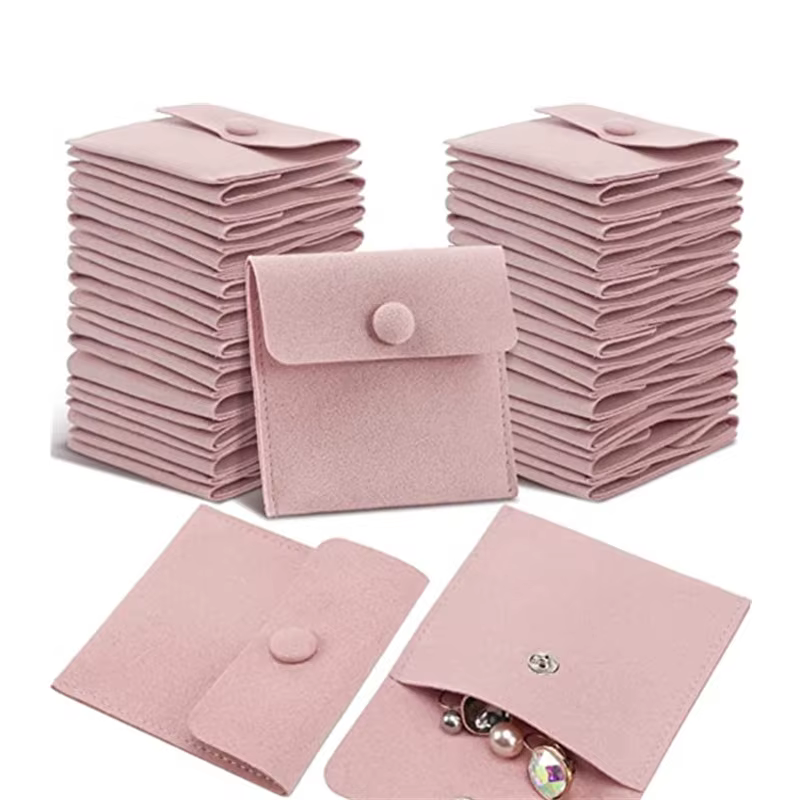 Pochette à bijoux en microfibre 8x8cm, sac d'emballage de bijoux, petits sacs cadeaux de luxe pour bijoux, paquet de collier, bouton-pression avec séparateur