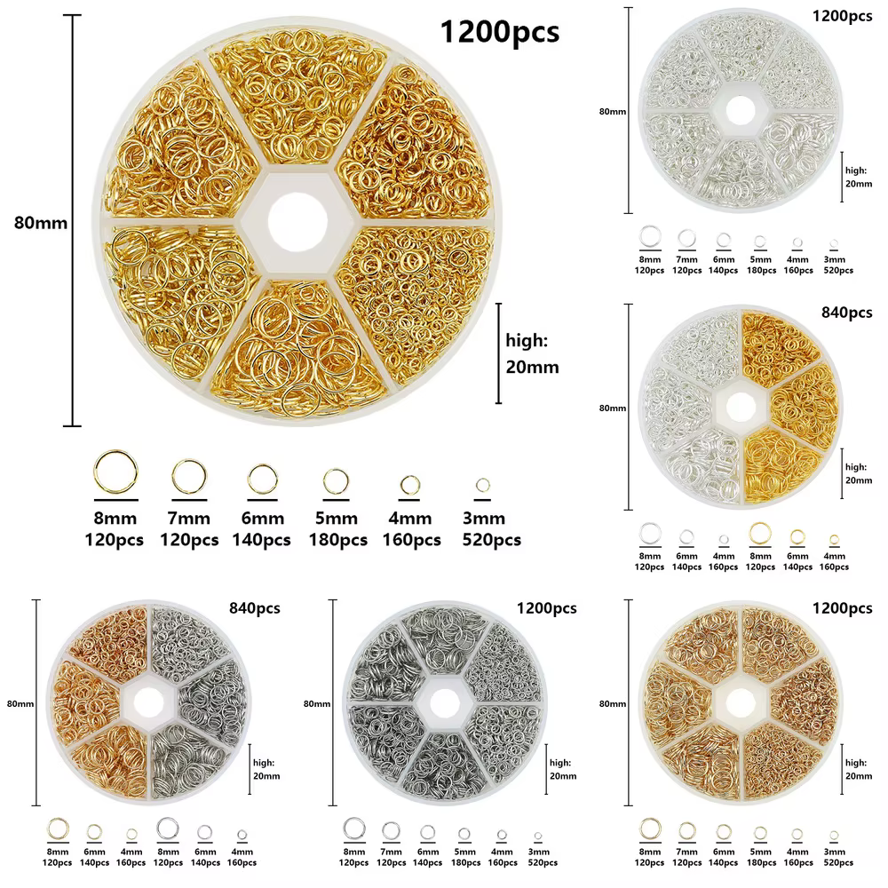 Bijoux en alliage d'or Kc 4 6 8mm, ensemble d'anneaux de saut ouverts, Kit d'accessoires pour bricolage, Bracelet, collier, chaîne, fabrication d'accessoires de connexion