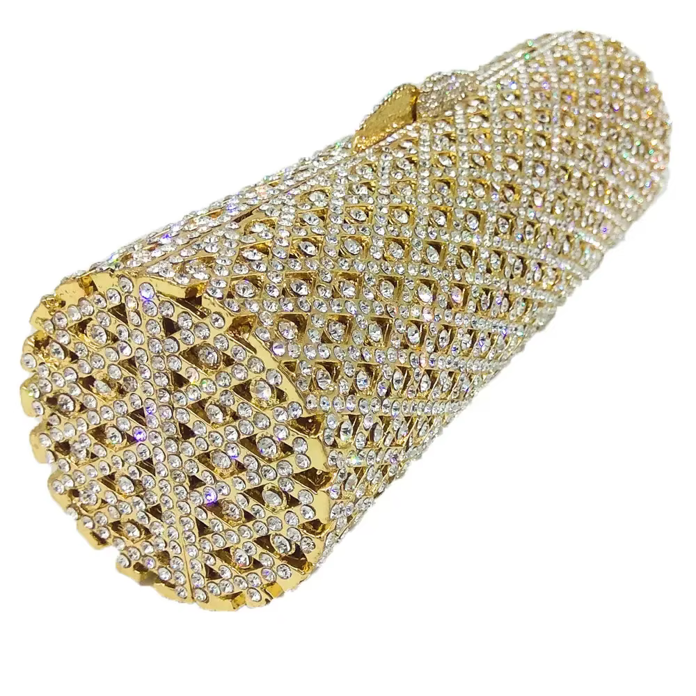 Boutique De FGG élégant baril rond femmes petits sacs De soirée cristal pochette