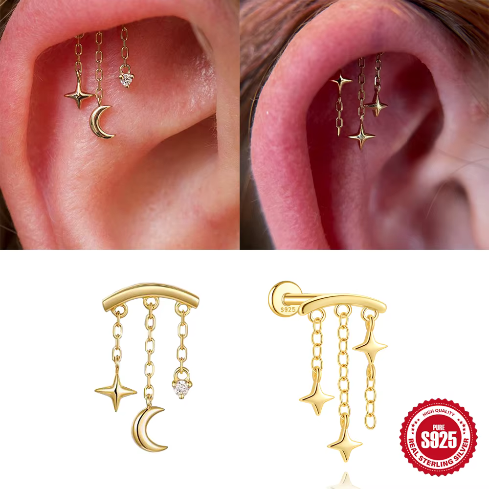 BOAKO – boucles d'oreilles en argent Sterling 925 avec chaîne étoile et lune