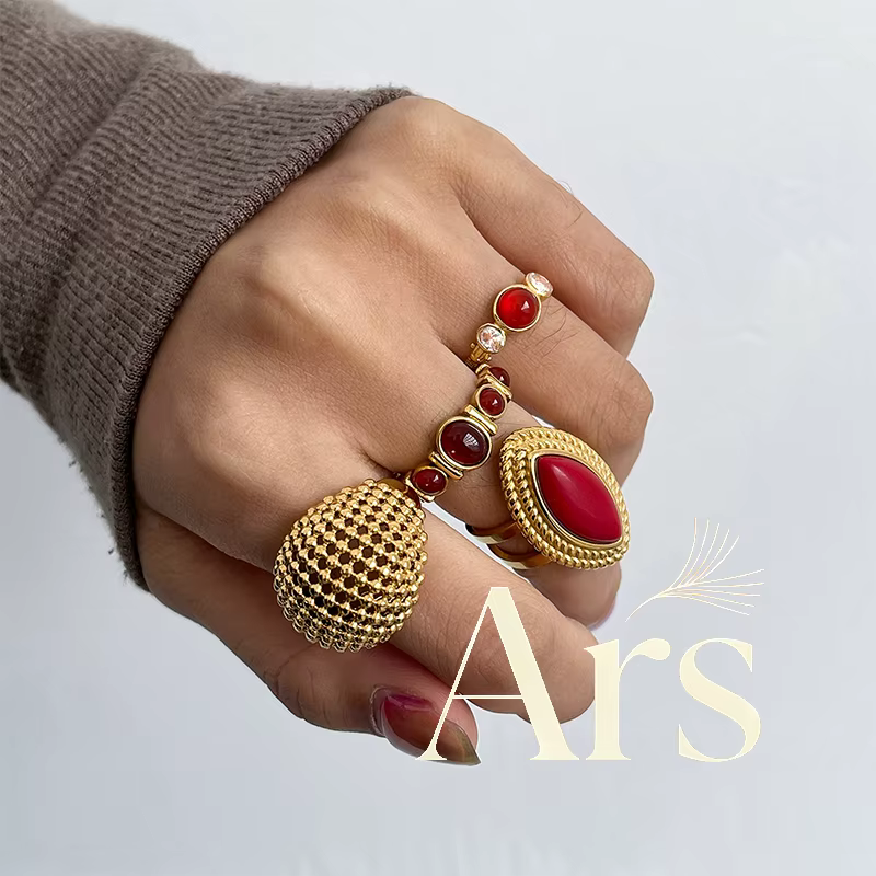 Ars – bagues en pierre d'agate rouge