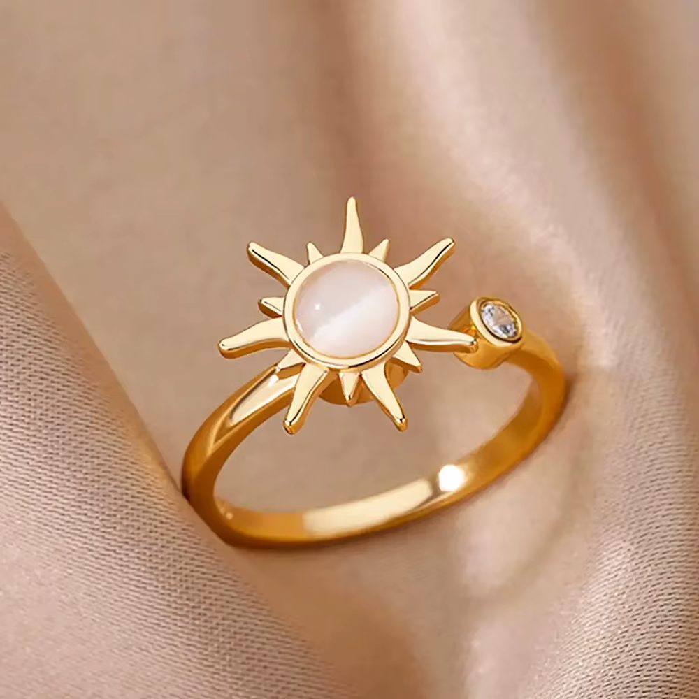Bague ronde en opale de soleil pour femmes
