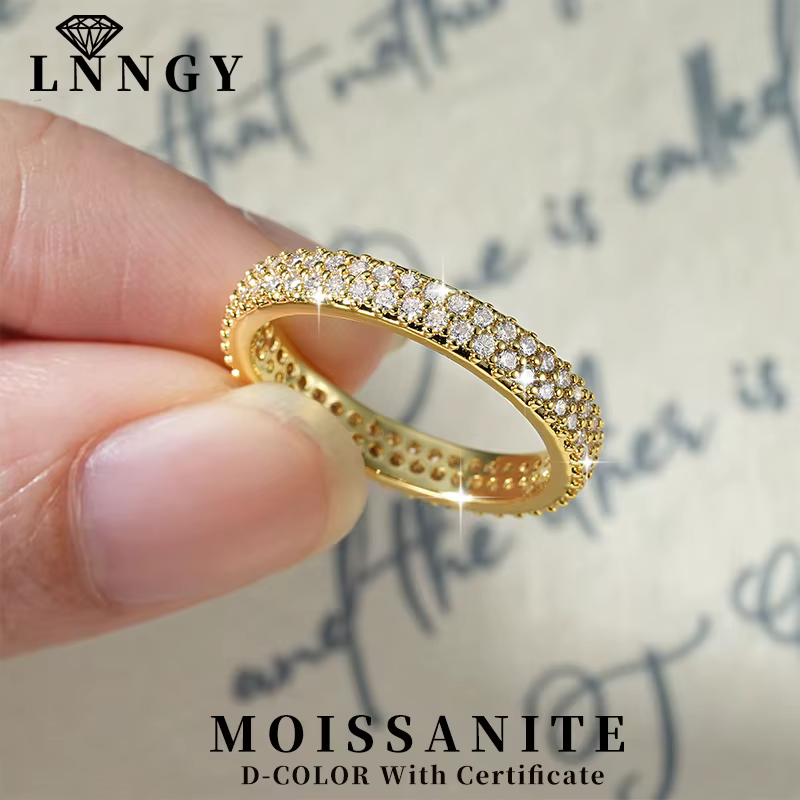 Bague d'éternité en moissanite certifiée Lnngy à double rangée de 1