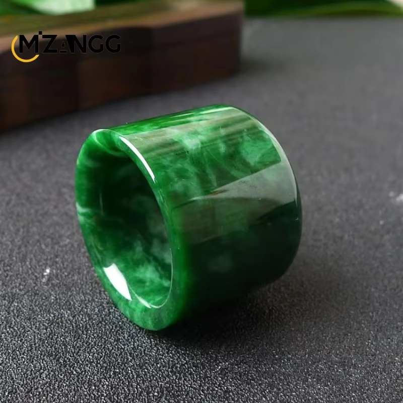 Bague en jadéite naturelle du Myanmar pour homme, amulette porte-bonheur, carmise en œuvre chinoise, bague de luxe atmosphérique, bijoux de mode diversifiés