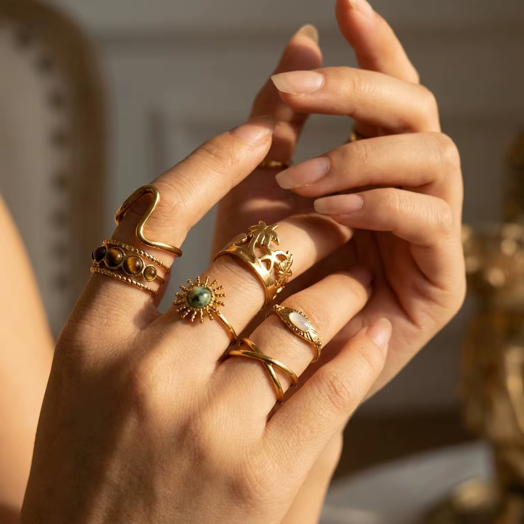Bague Esthétique Vintage Française Dorée pour Femme