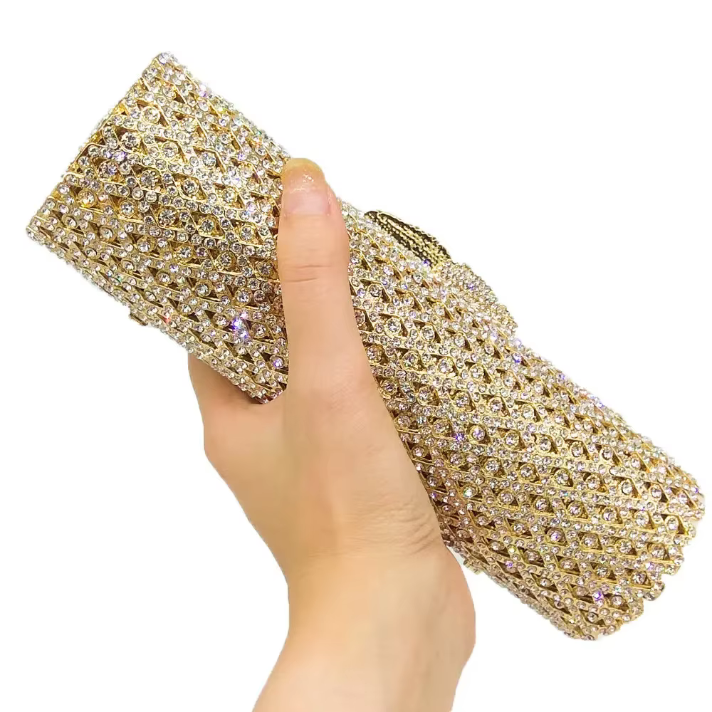 Boutique De FGG élégant baril rond femmes petits sacs De soirée cristal pochette