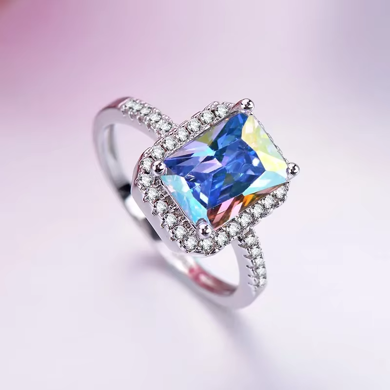 Mariages/mariée coloré grand CZ pierre bijoux bague en argent Sterling charmante dame belle 925