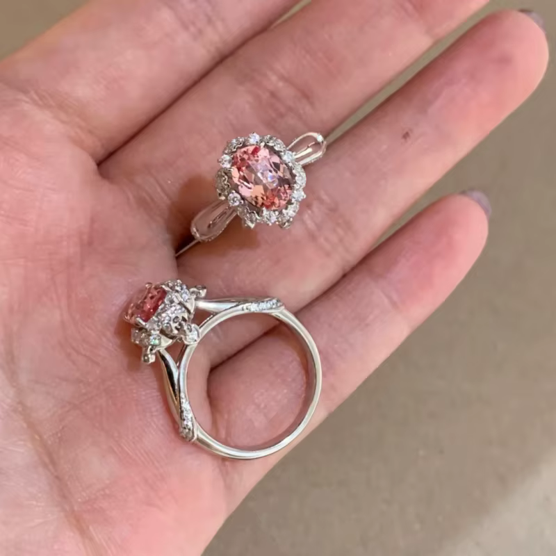 Bague en argent sterling avec diamant rose à franges pour filles