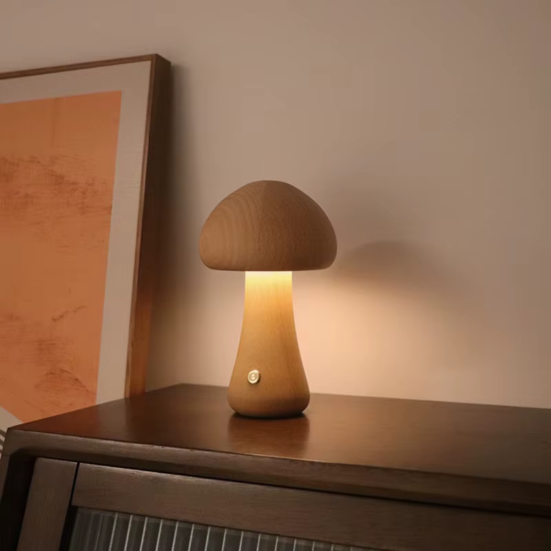Veilleuse mignonne en forme de champignon en bois - VIP