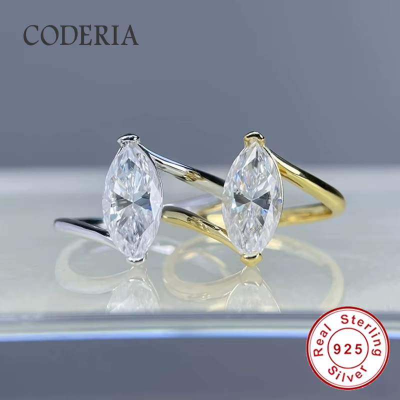 Bague en argent S925 plaqué or 18 carats avec moissanite taille marquise 6x12mm 2