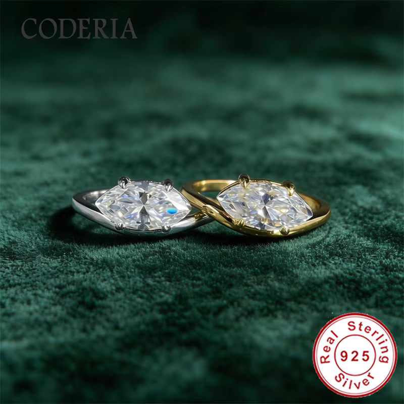 Bague de mariage en moissanite taille marquise 2 carats plaqué or 18