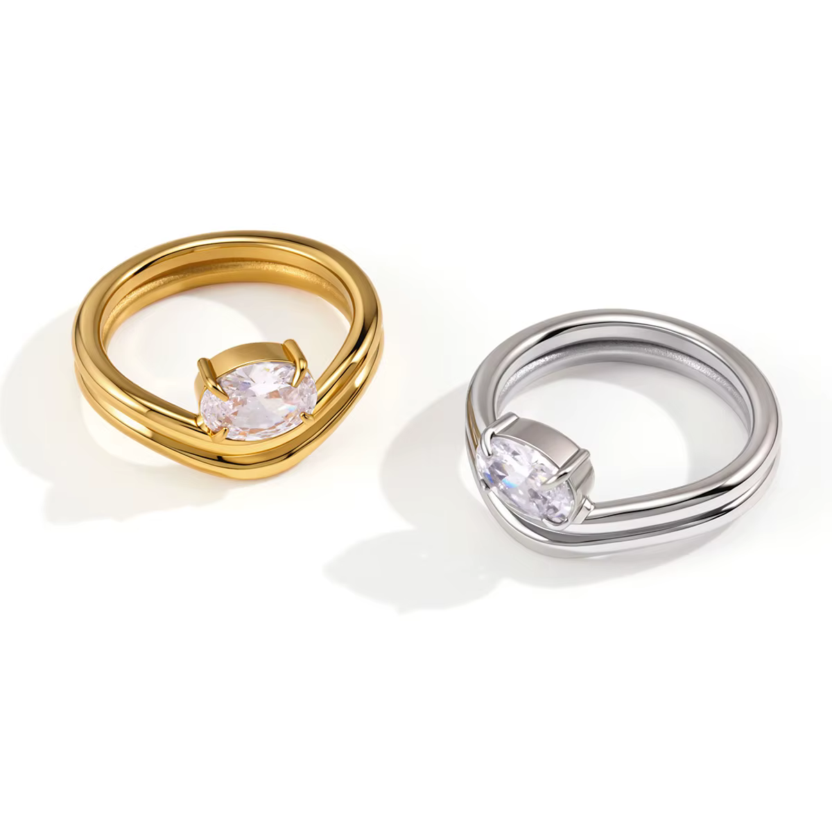 Bague Yori Aaa à double vague en zircon cubique brillant
