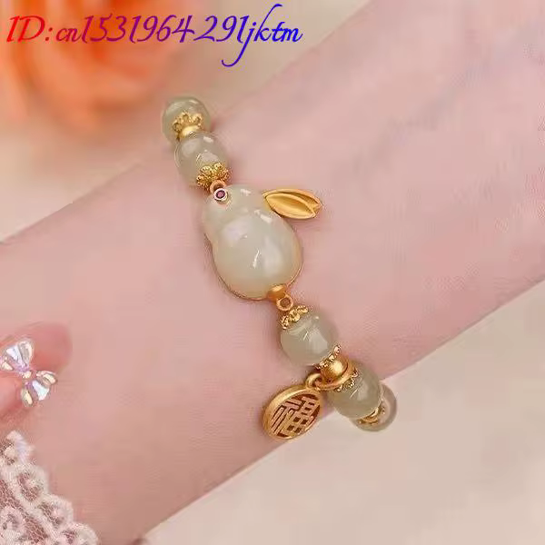 Bracelet lapin en Jade véritable, cadeaux pour femmes, pierres précieuses de styliste, amulette d'agate sculptée, bijoux naturels, accessoires Vintage