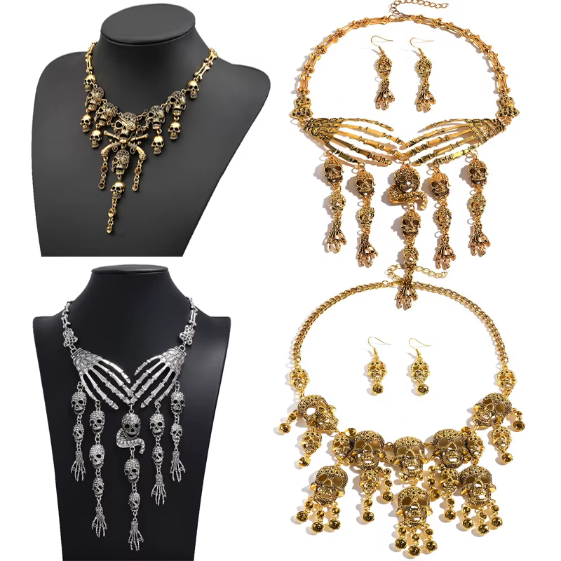 Bijoux d'Halloween exagération squelette collier ras du cou clavicule chaîne Horro fête Cosplay gland crâne os breloques colliers