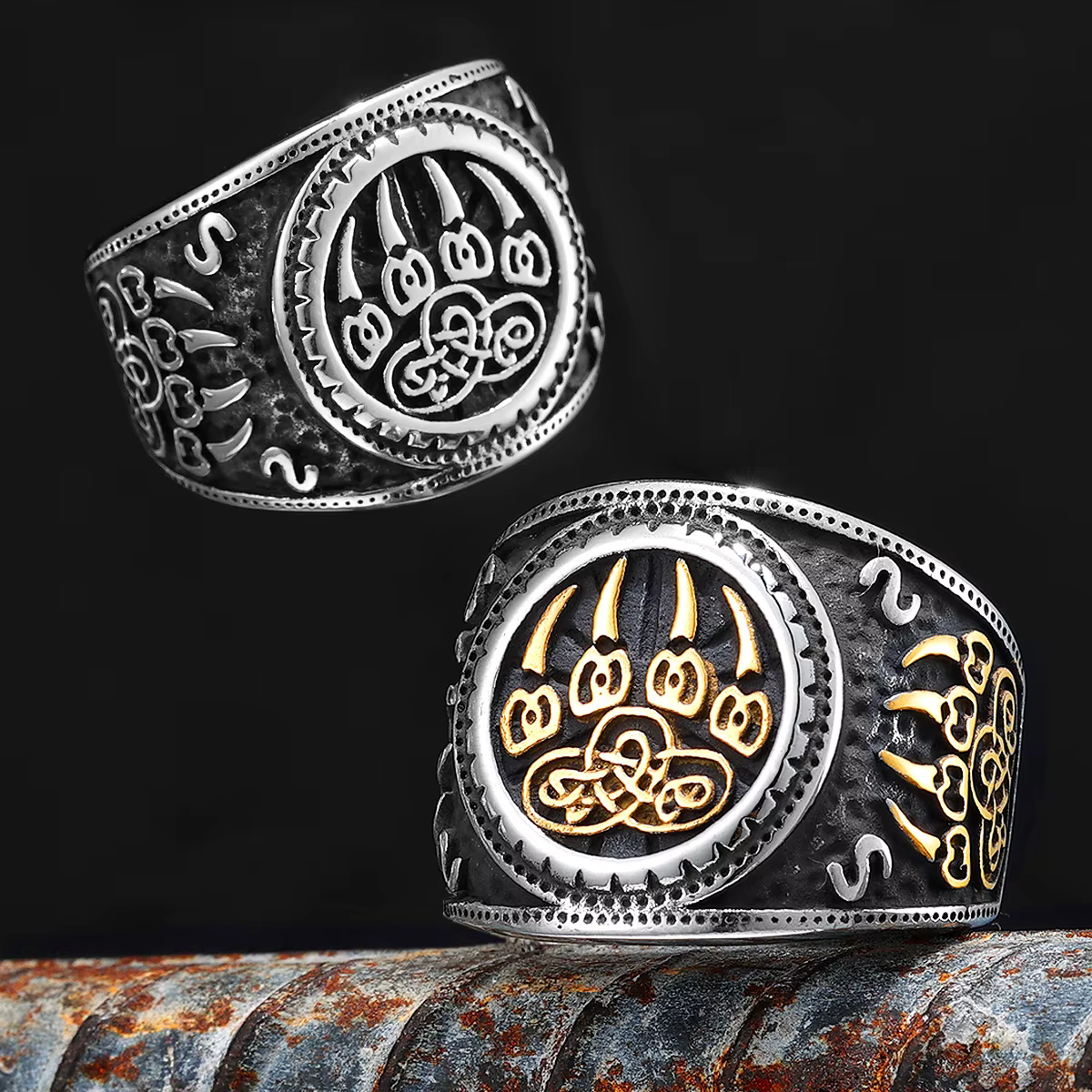 Bague ours en acier inoxydable pour homme