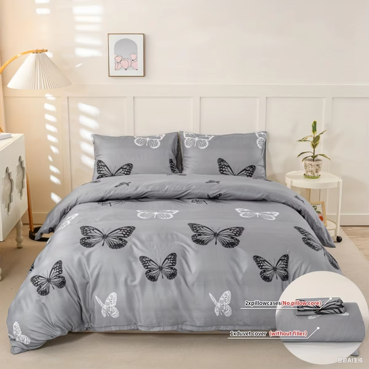 Ensemble de housse de couette imprimé papillon 3 pièces