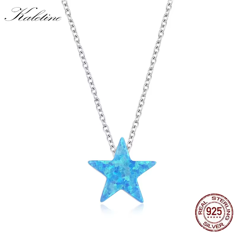 KALETINE – collier avec pendentif étoile pour femmes, opale synthétique, breloque, pierre rose bleue, bijoux en argent Sterling 925, chaîne à maillons longs