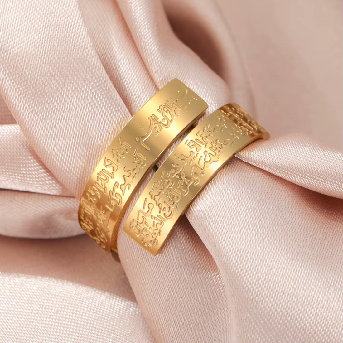EUEAVAN Bague ajustable en acier inoxydable avec gravure de la Rune Ayatul Kursi