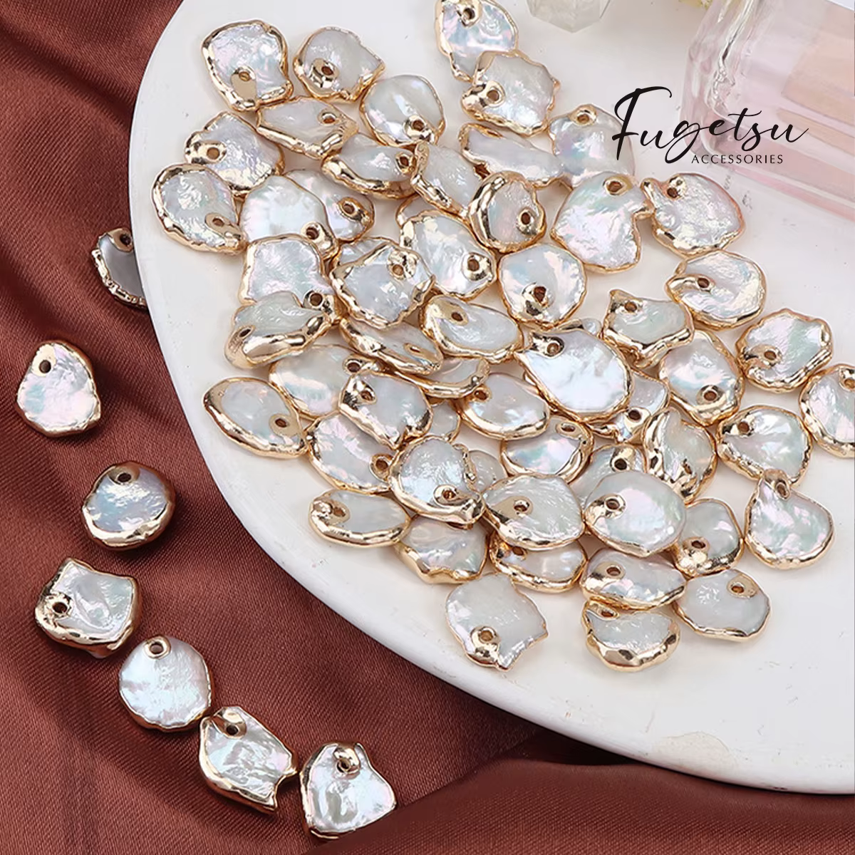 Pétale baroque bordure dorée perle d'eau douce naturelle pendentif de forme irrégulière pour bricolage boucles d'oreilles collier Bracelets accessoires