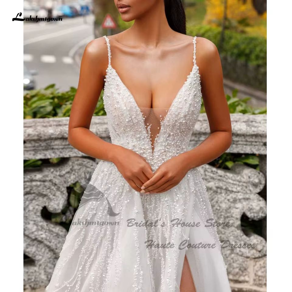 Lakshmigown luxe perles plage robes de mariée dos nu 2025