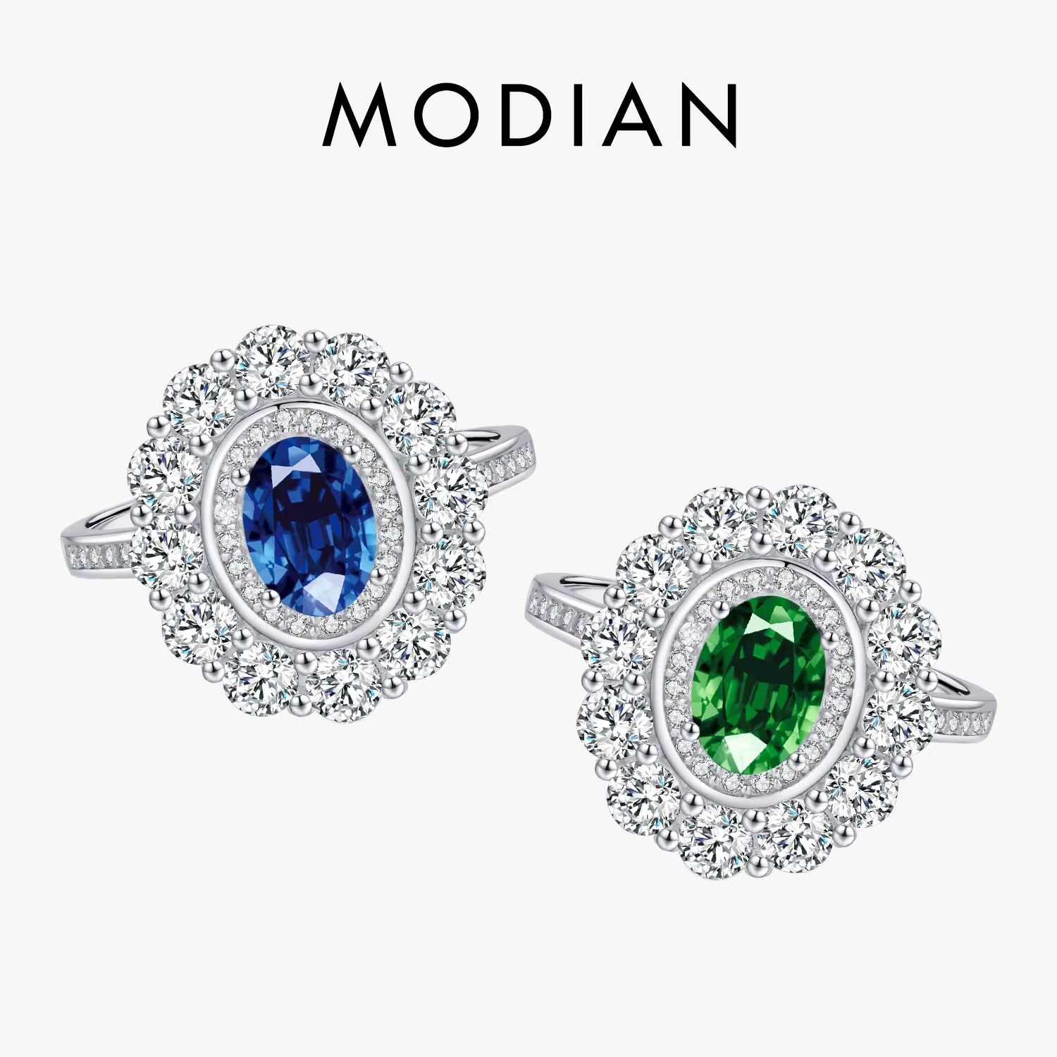 MODIAN luxe 925 en argent Sterling scintillant ovale zircone bague à breloque classique Cocktail bijoux de fête pour les femmes cadeau