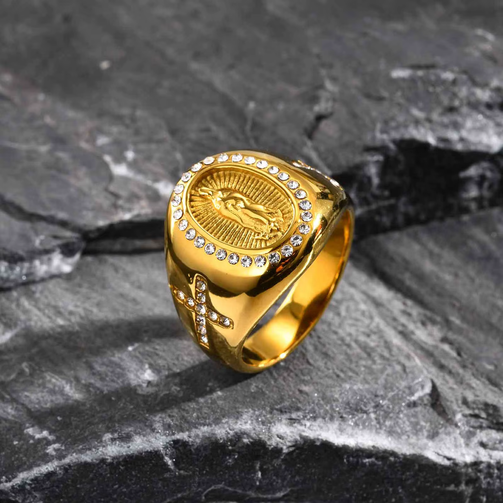 Bague de timbre de la vierge marie pour hommes