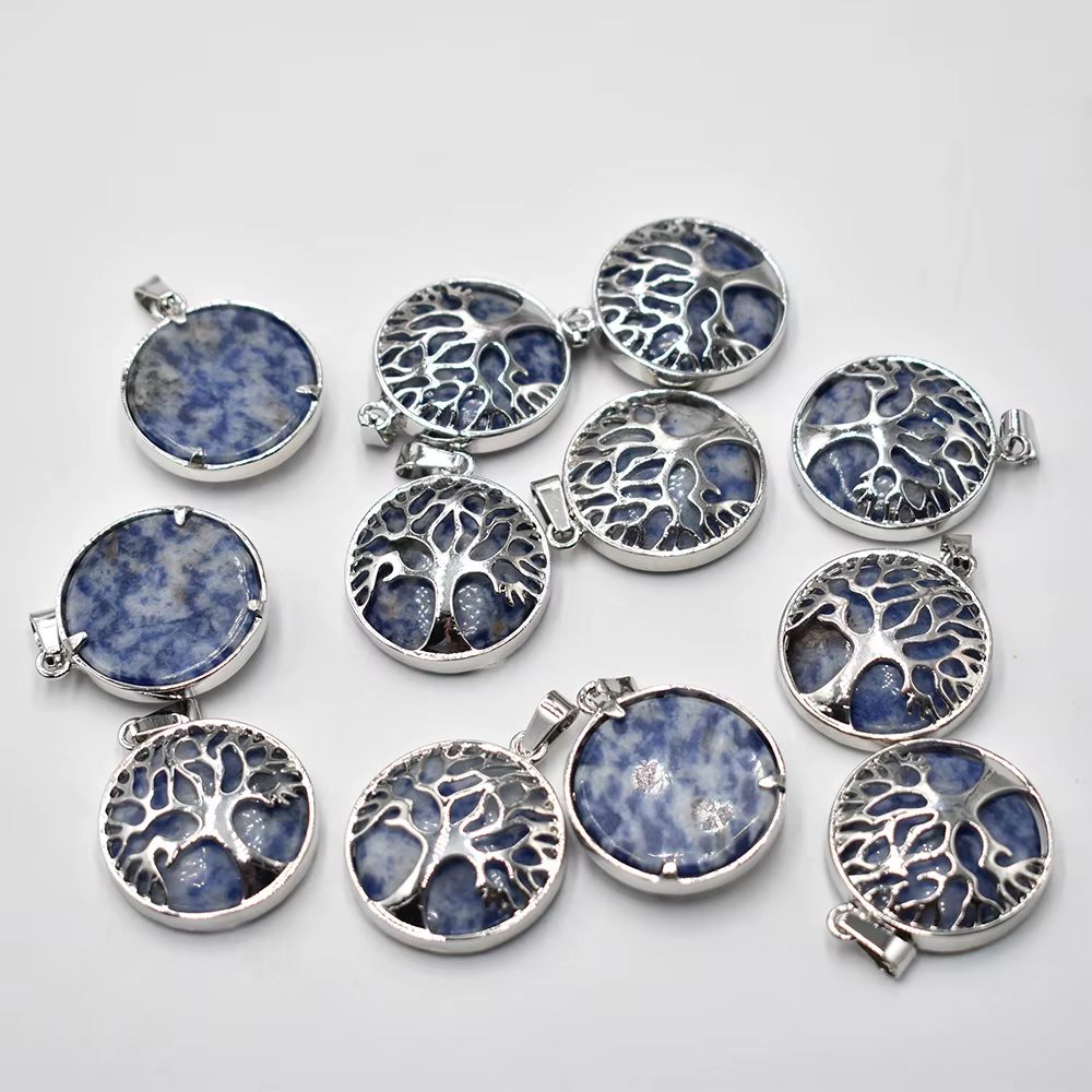 Pendentifs arbre de vie en alliage de pierre sodalite naturelle