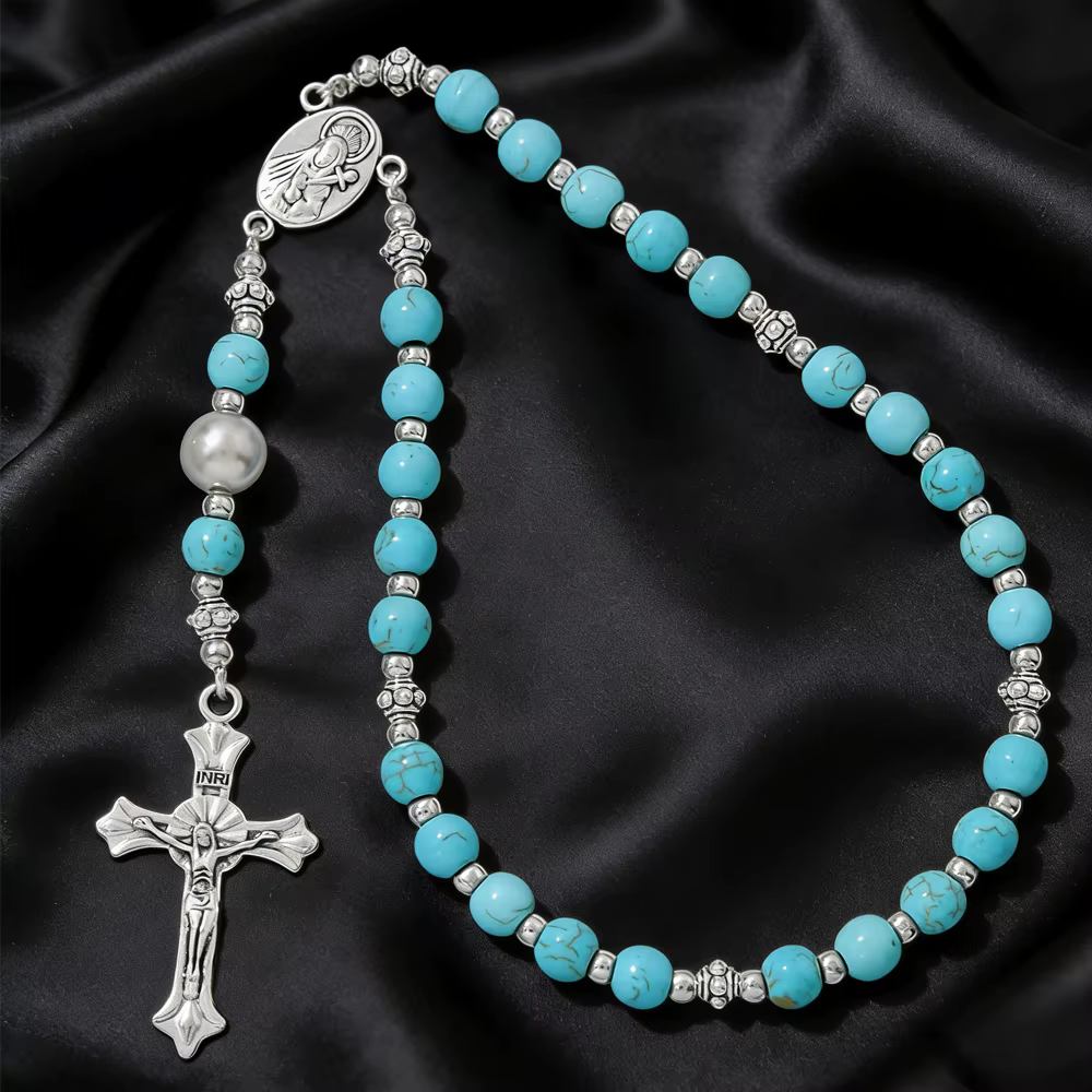 Chaîne de perles de prière religieuses vintage avec croix