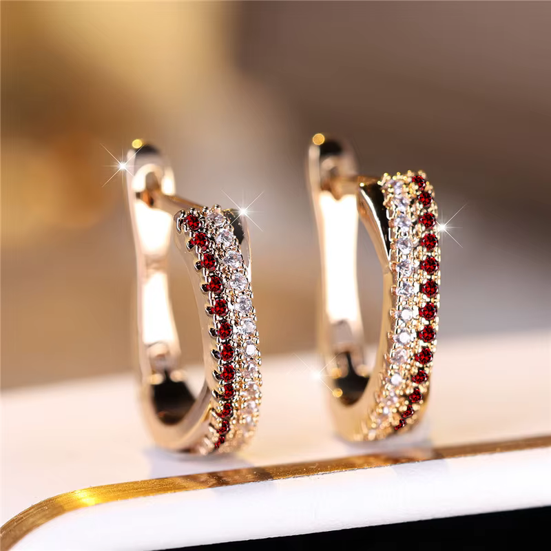 Boucles d'oreilles à Clip en pierre de Zircon rouge pour femmes