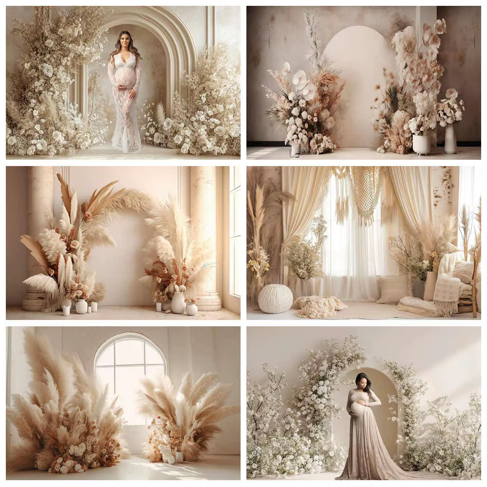 Boho Floral salle fenêtre photographie fond adulte anniversaire mariage maternité Portrait décor toile
