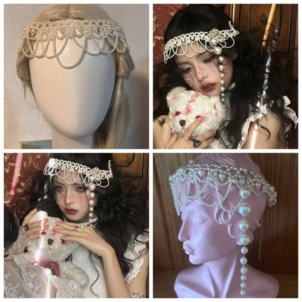 Coiffure de mariée en perles blanches