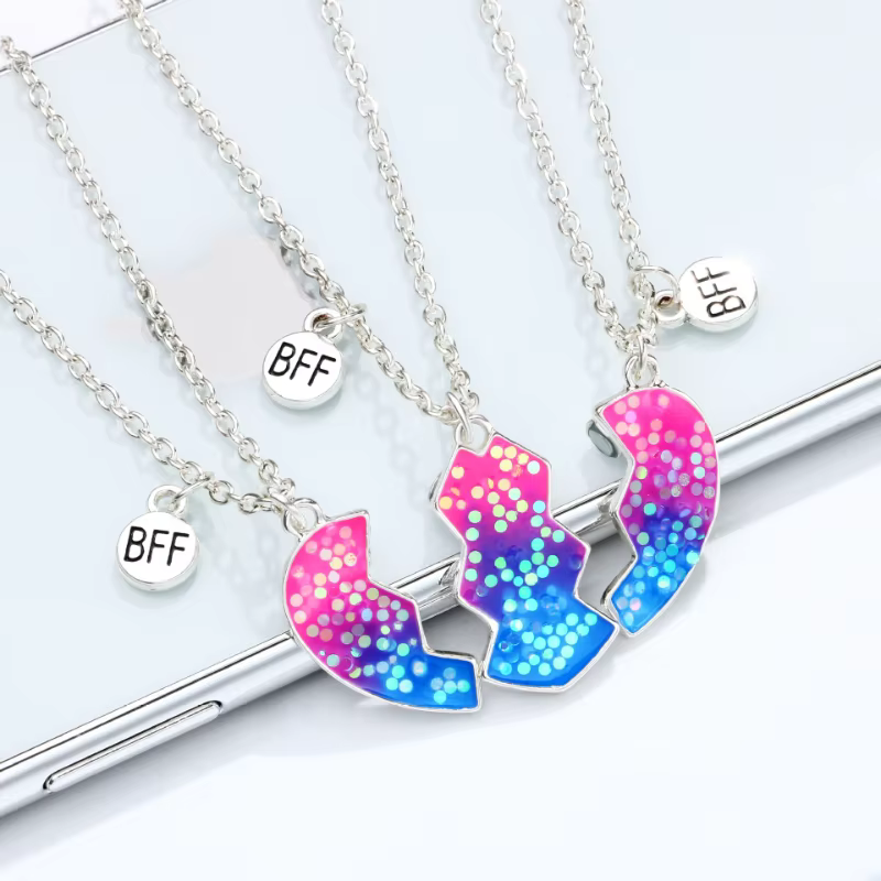Collier BFF en forme de cœur magnétique pour 3 filles
