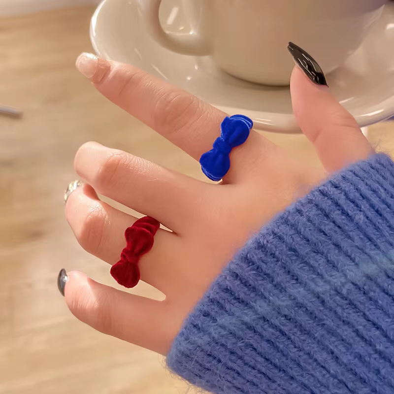 Bague à nœud papillon en velours pour femmes et filles