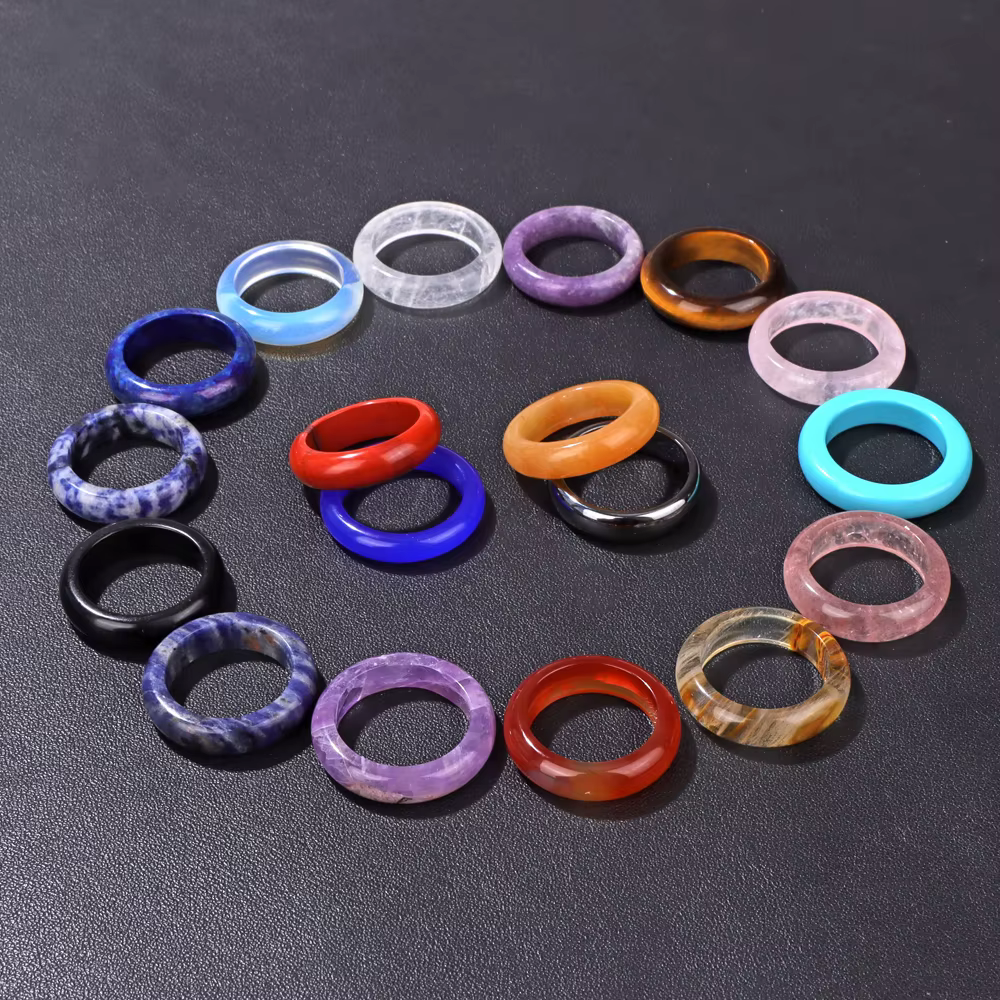 5 pièces bagues en pierre de guérison naturelle Lapis Lazuli améthystes hématite Agates bague pour femmes hommes Reiki bijoux cadeau 16-20mm