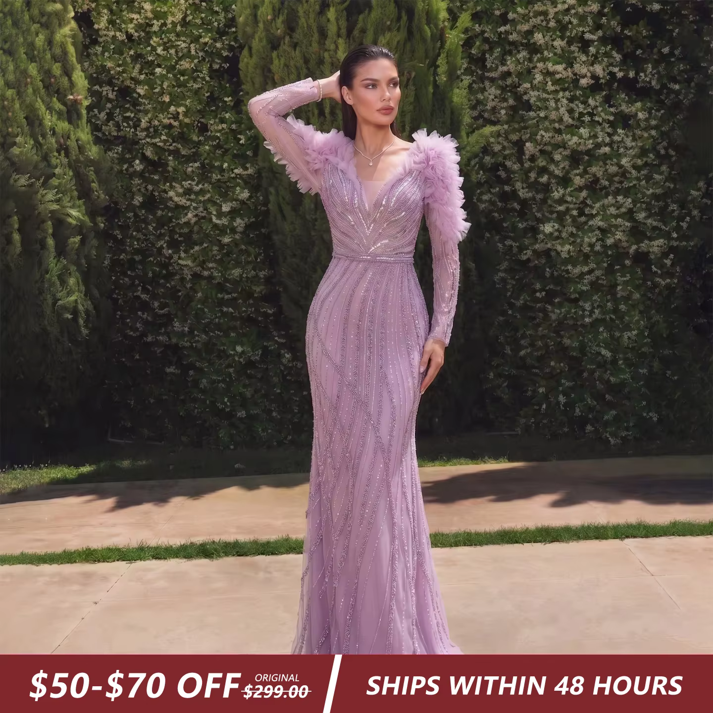 Sharon Said luxe sirène lilas volants arabe robe de soirée pour les femmes de mariage col en v bleu formelle robes