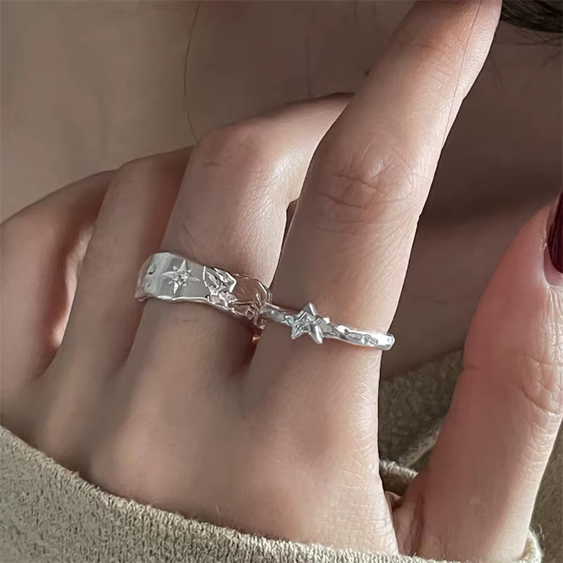 Bagues étoiles couleur argent pour femmes et hommes