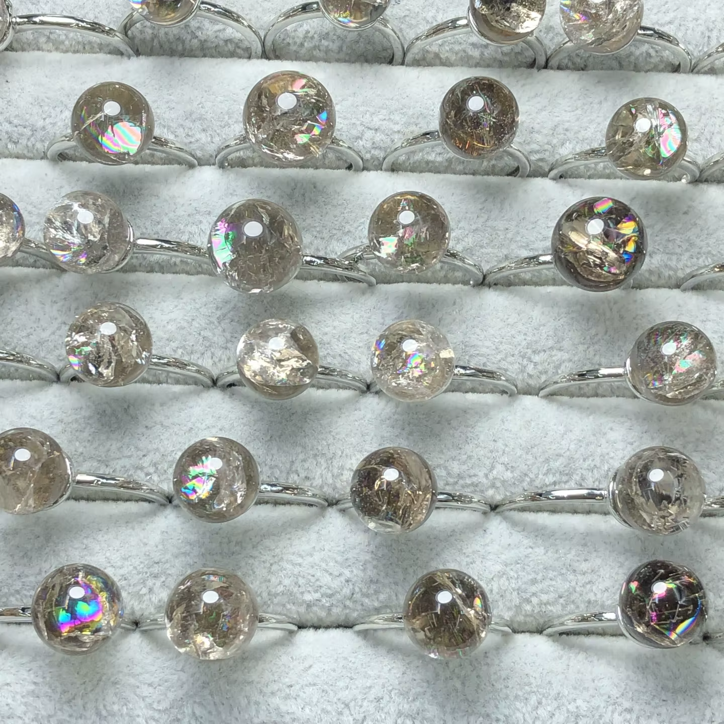 Fengbaowu – bague sphère de Quartz fumé arc-en-ciel craquelé naturel