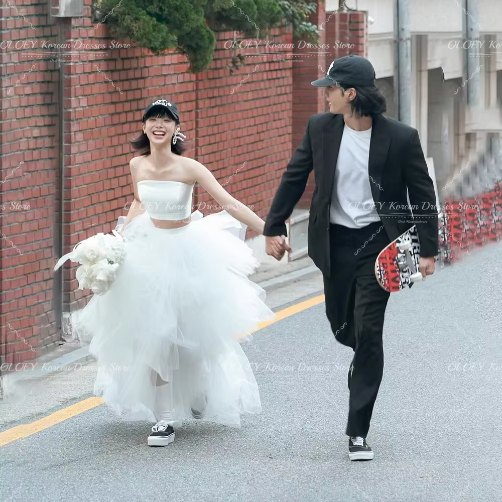 OLOEY 2025 blanc volants Tulle deux pièces robes de mariée corée séance Photo