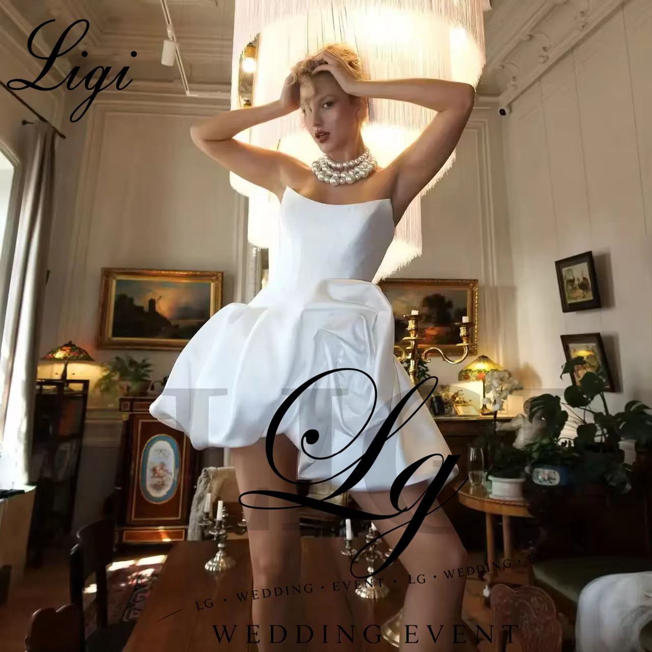 Robe de mariée élégante LIGI en satin coupe trapèze