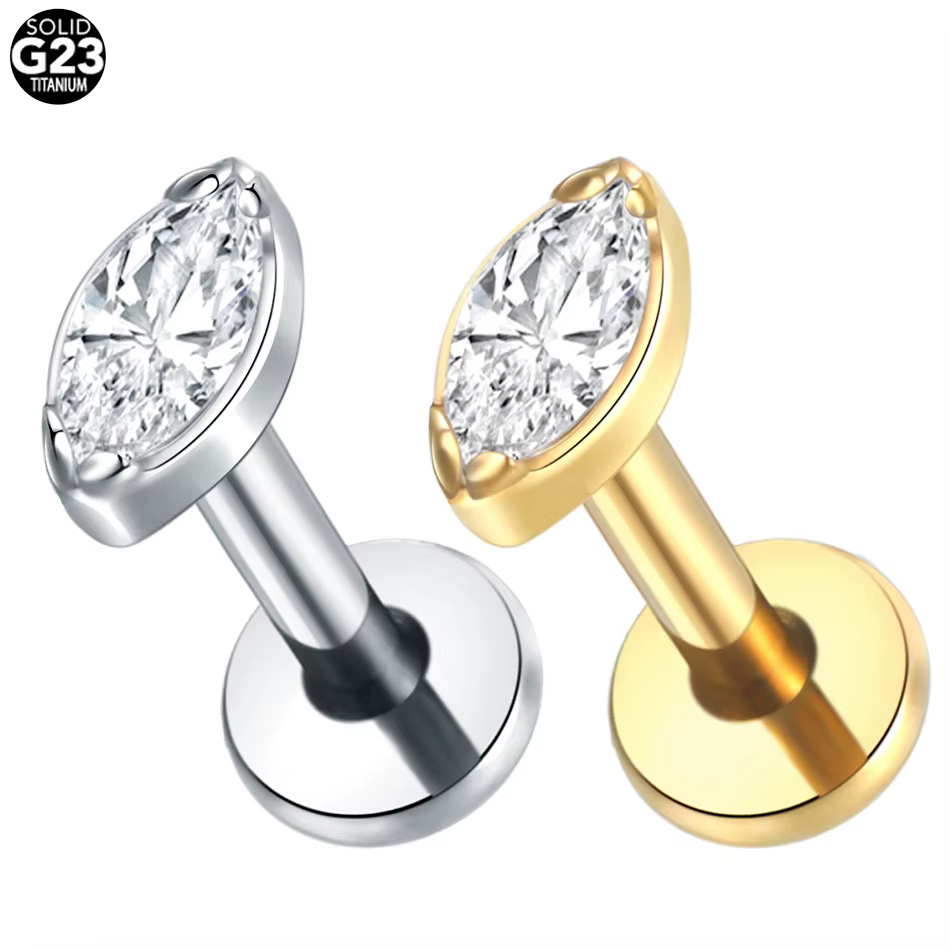 1 pièce G23 titane Labret Piercing unique minuscule Marquise CZ oreille Tragus Cartilage Helix Daith Piercing lèvres boucles d'oreilles pour les femmes
