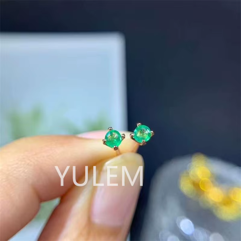 Boucles d'oreilles émeraude rondes 100% naturelles, bijoux en argent 925, cadeau pour femme, usage quotidien