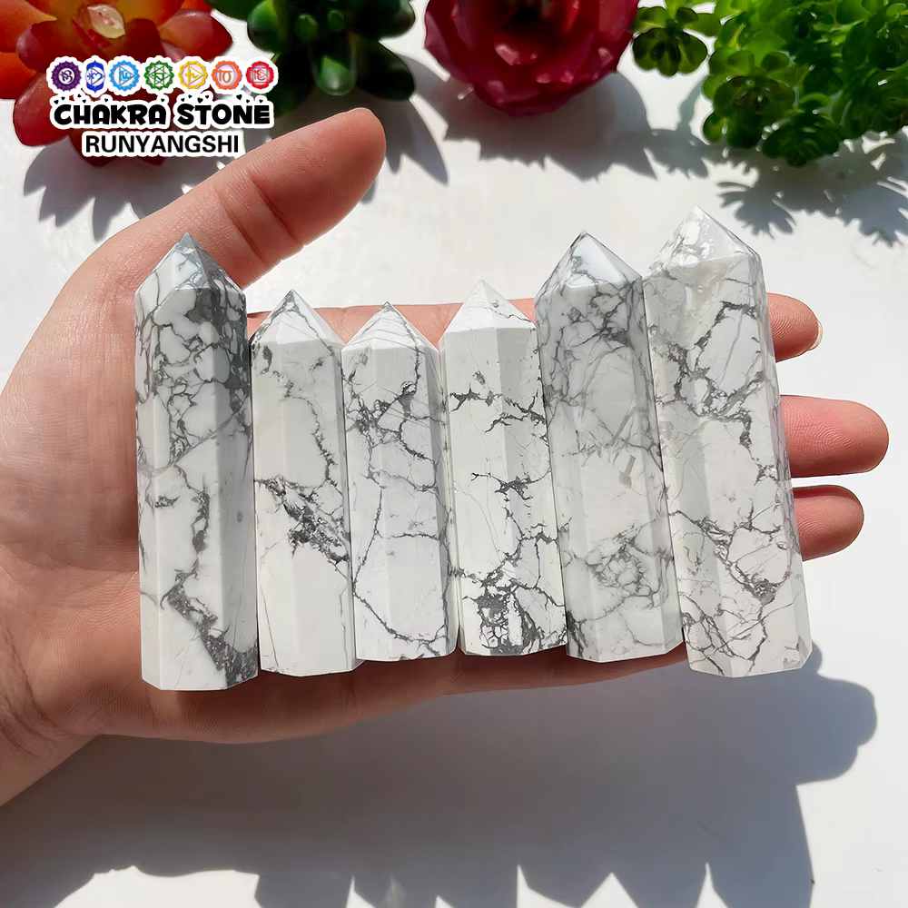 Baguette en cristal Howlite naturel 40-80mm, minerai d'énergie de guérison, tour d'obélisque minérale, décoration de maison, ornements artisanaux polis