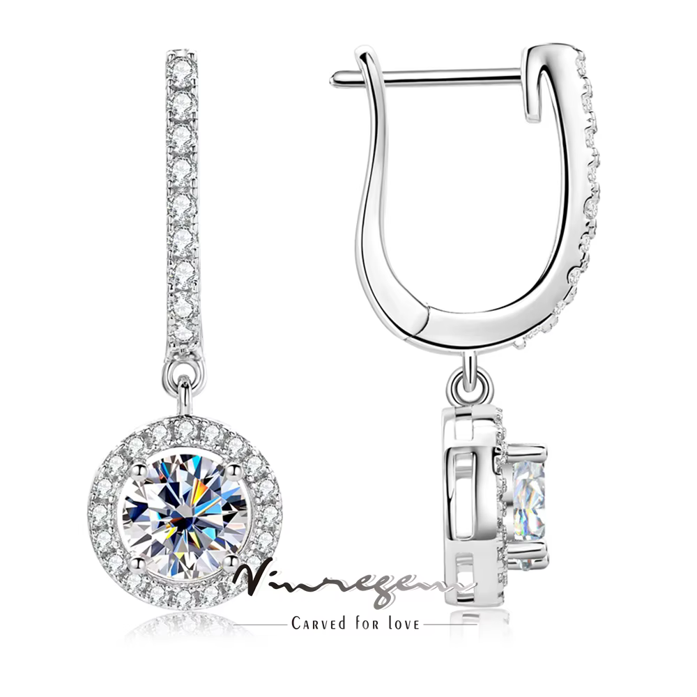 Vinregem GRA 3EX VVS1 D couleur coupe ronde 6.5MM vrais diamants Moissanite pierres précieuses boucles d'oreilles goutte solide 925 en argent Sterling bijoux fins