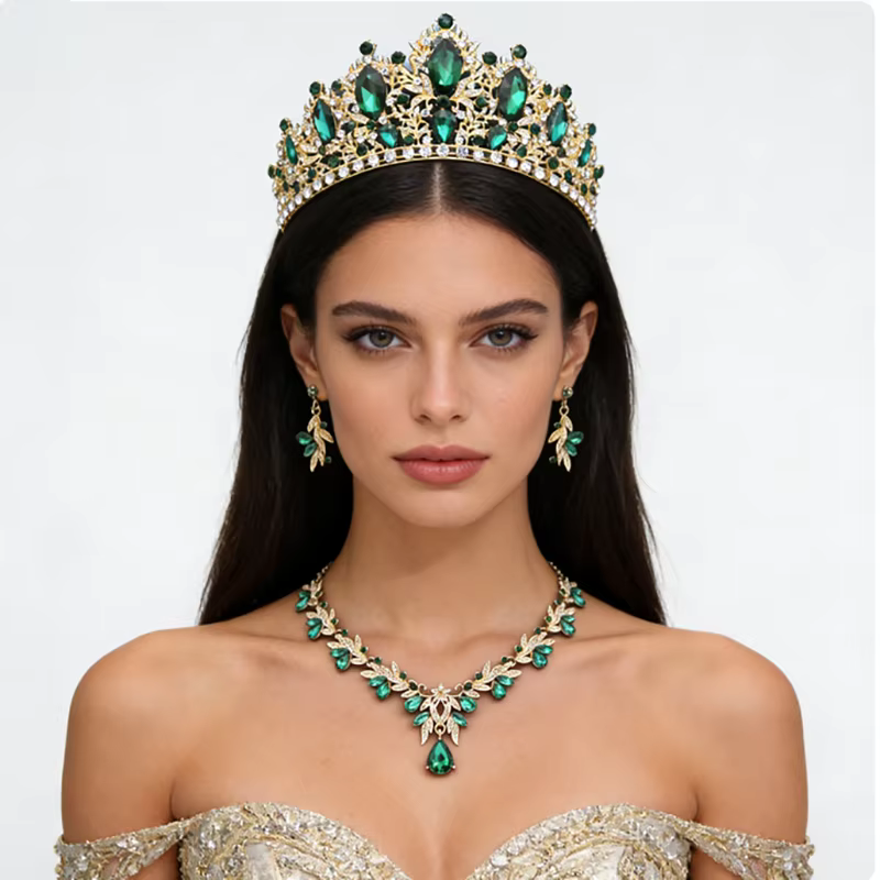 Parure de bijoux vintage baroque avec couronne en strass